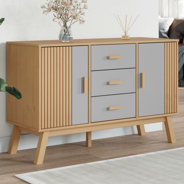 vidaXL Komoda OLDEN, sivo hnedá 114x43x73,5 cm, borovicový masív