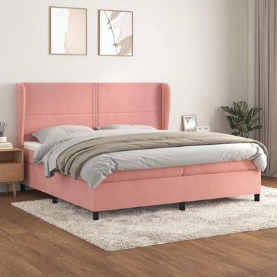 vidaXL Posteľný rám boxsping s matracom ružový200x200 cm zamat