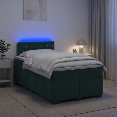 vidaXL Posteľ s boxspringom a matracom a LED Tmavozelená 120 x 200 cm