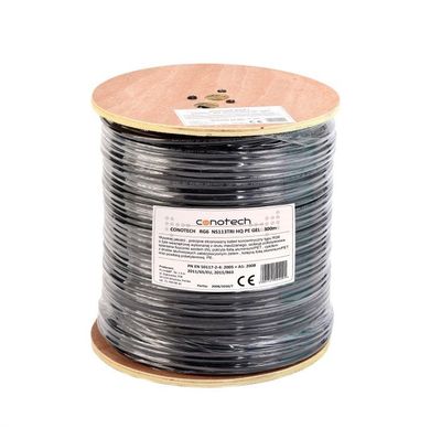 Koaxiálny kábel CONO-TECH RG6 NS CB113 1,13mm CU, Trishield, PE, 6,8mm, GEL 300m čierny Koaxiální kabel CONO-TECH  RG6 NS CB113  1,13mm CU, Trishield, PE, 6,8mm, GEL 300m černý