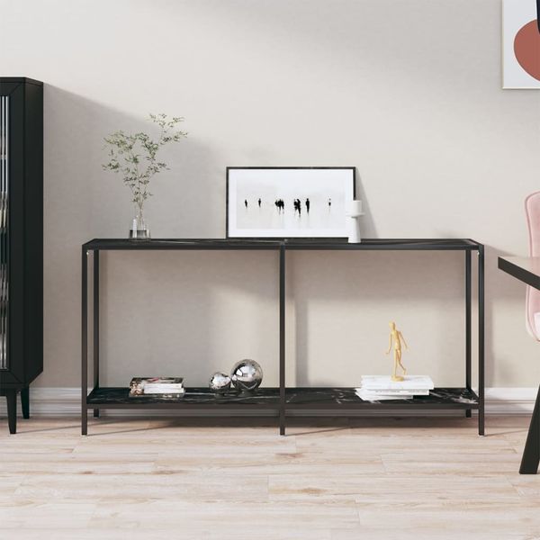 vidaXL Konzolový stolík čierny 160x35x75,5 cm tvrdené sklo
