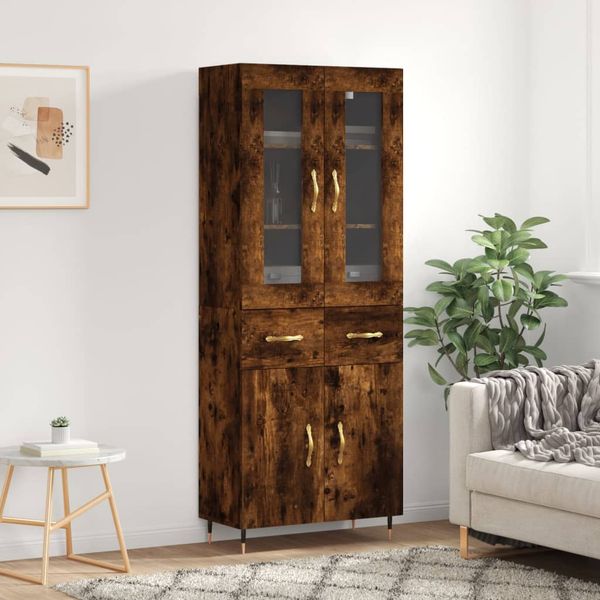 vidaXL Vysoká skrinka dymový dub 69,5x34x180 cm spracované drevo
