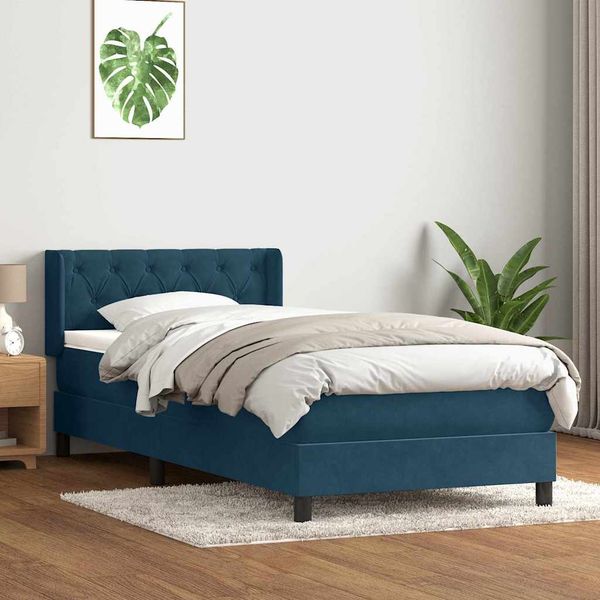 vidaXL Posteľný rám boxsping s matracom tmavomodrý 80x210 cm zamat