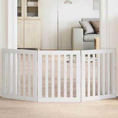 vidaXL Brána pre psa skladacia 3 panely biela 150 cm topoľové drevo