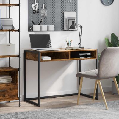 vidaXL Stôl s úložiskom Dymová dub 100 x 50 x 75 cm Kompozitné drevo