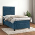 vidaXL Posteľný rám boxsping s matracom tmavomodrý 90x200 cm zamat