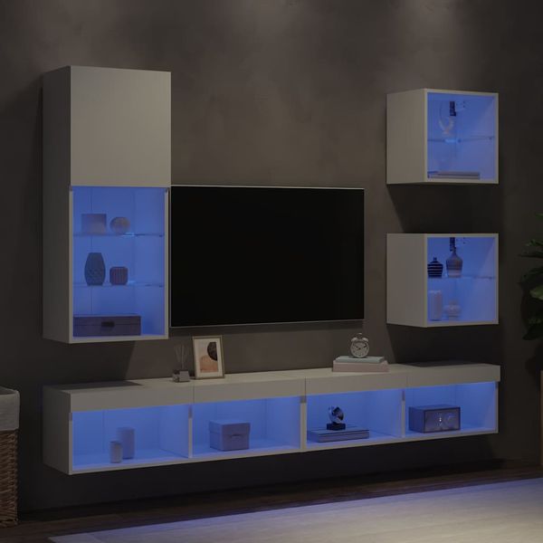 vidaXL 5-dielne TV nástenné skrinky s LED biele kompozitné drevo