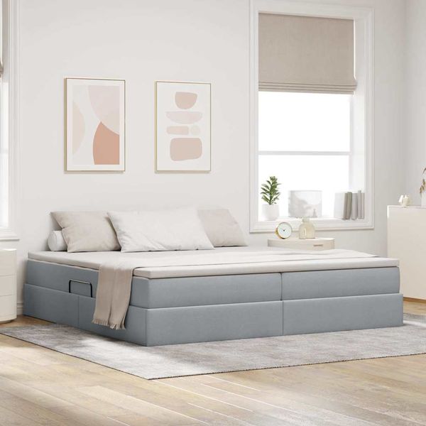 vidaXL Postel s úložným prostorem a matrací Svetlosivá 200 x 200 cm