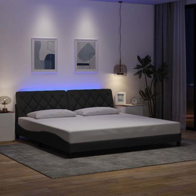 vidaXL Rám postele s LED bez matraca tmavosivá 200x200 cm látka