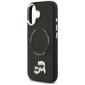 Obal Karl Lagerfeld Magsafe PU s hlavičkami Karl&Choupette, logom a kovovými tlačidlami fotoaparátu na iPhone 17 čierny