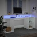 vidaXL Stôl s LED svetlami biely 200x55x91 cm kompozitné drevo