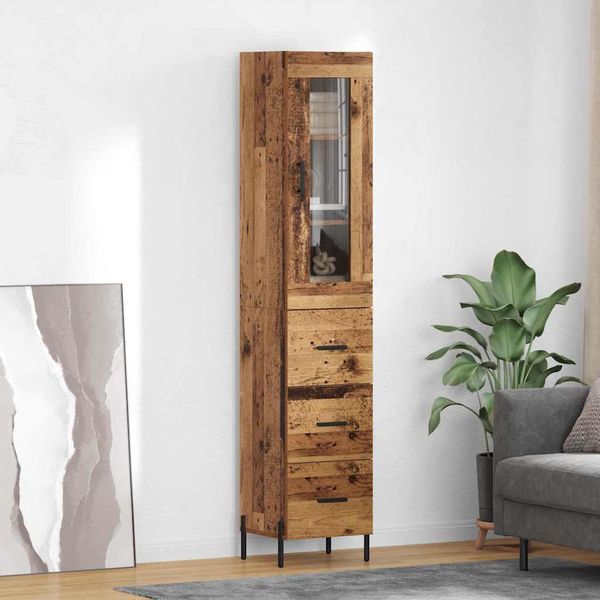 vidaXL Highboard Staré drevo 34,5 x 34 x 180 cm Kompozitné drevo