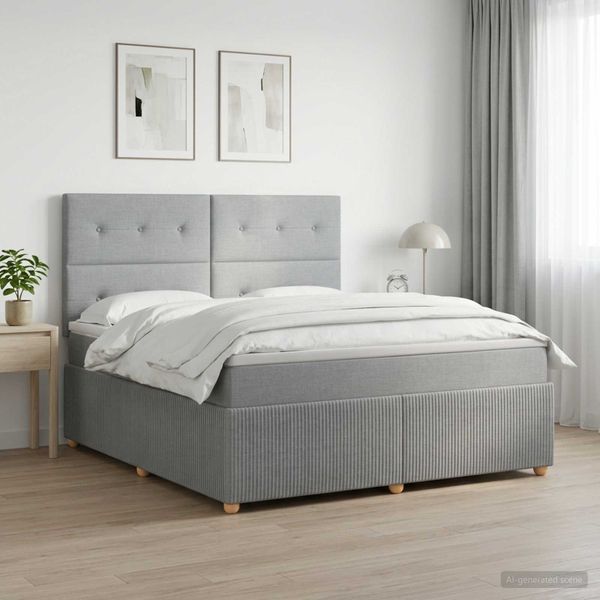 vidaXL LED boxspring posteľ s matracom Svetlosivá 140 x 200 cm Látka