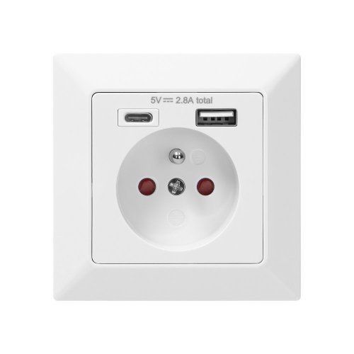 Elektrická zásuvka ORNO OR-AE-13232, 1x 250V s USB a USB-C nabíjačkou pod omietku, biela