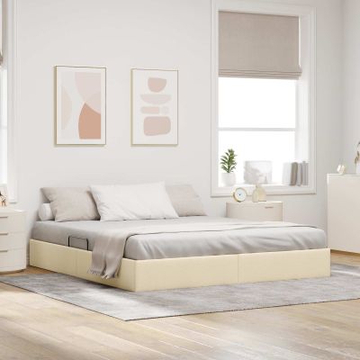 vidaXL Otomanový posteľný rám s úložiskom Krémová 160 x 200 cm látka