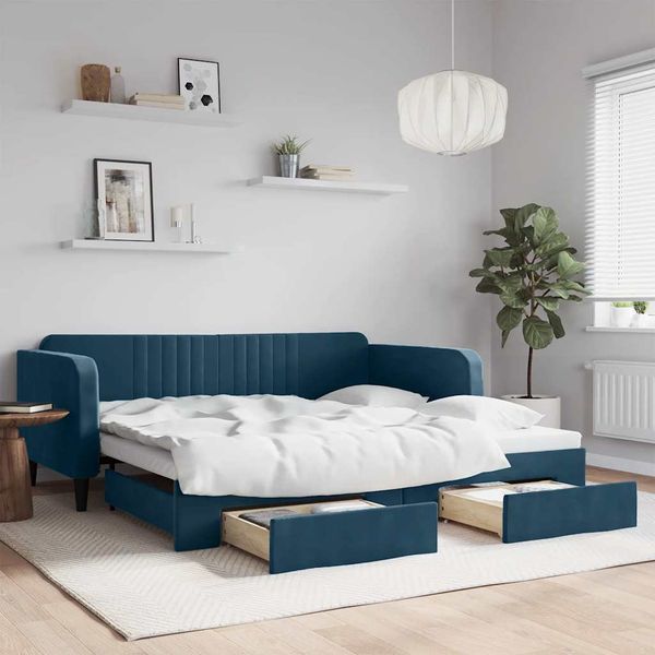 vidaXL Rozkladacia denná posteľ so zásuvkami modrá 100x200 cm zamat