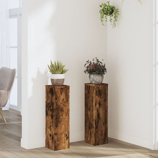 vidaXL Stojany na rastliny 2 ks dymový dub 17x17x60cm kompozitné drevo