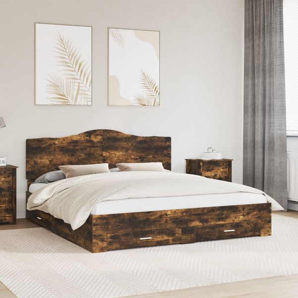 vidaXL Rám postele Dymová dub 200 x 200 cm Kompozitné drevo
