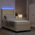 vidaXL LED box s pružinami s čelnou doskou Krémová 90 x 190 cm látka
