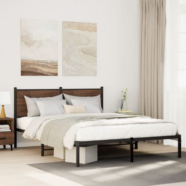 vidaXL Kovový posteľný rám bez matraca dymový dub 150x200 cm