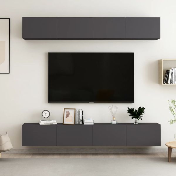 vidaXL 4-dielna súprava TV skriniek sivá 100x30x30 cm drevotrieska