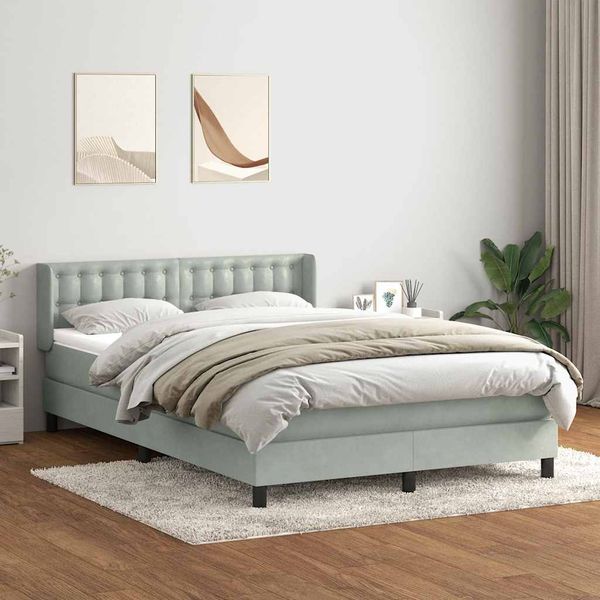 vidaXL Box Spring Posteľ s matracom Svetlosivá 160x220 cm Zamat