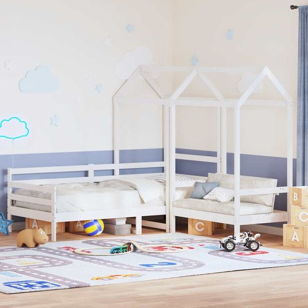 vidaXL Sada postele a lavice so strieškou biela 80x200 cm borovica