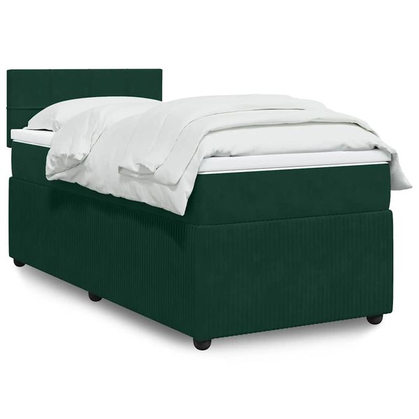 vidaXL Posteľný rám boxsping s matracom tmavozelený 100x200 cm zamat