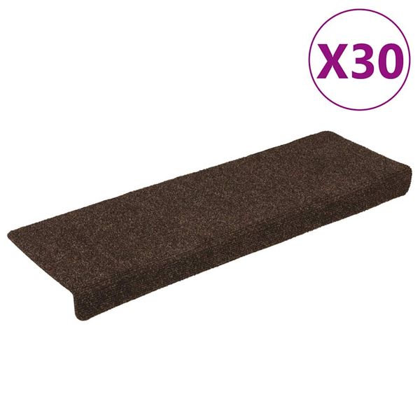 vidaXL Schodové rohože, samolepiace, 30 ks, 65x21x4 cm, hnedé, s obdĺžnikovým okrajom