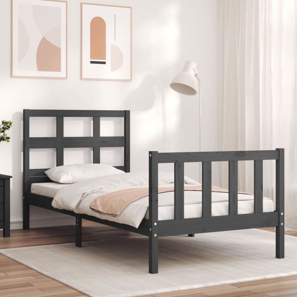 vidaXL Rám postele s čelom sivý 100x200 cm masívne drevo