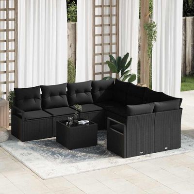 vidaXL Sada pohoviek s vankúšom s úložiskom 9 pcs Čierna polyratan