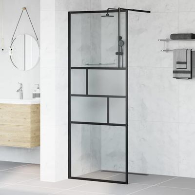vidaXL Stena walk-in sprchy Čierna 80 x 195 x 0.5 cm Sklo a hliník