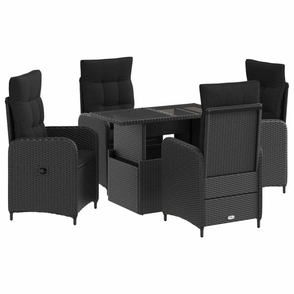 vidaXL Záhradná jedálenská súprava 5 pcs Čierna polyratan