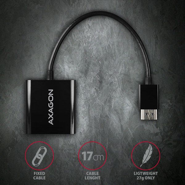 AXAGON RVH-VGN, HDMI -> VGA redukcia / adaptér, FullHD, 1920*1200 Adaptér, HDMI na VGA, Full HD 1920x1200, 0,2m, čierny