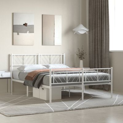 vidaXL Kovový rám postele s čelom a podnožkou biely 160x200 cm