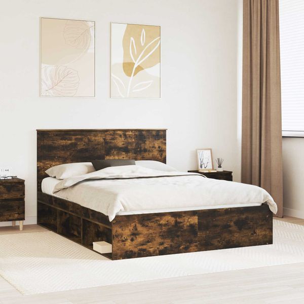 vidaXL Rám postele Dymová dub 150 x 200 cm Masívne borovicové drevo