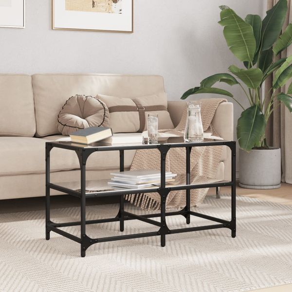 vidaXL Konferenčný stolík čierna sklenená doska 78,5x40x45 cm oceľ