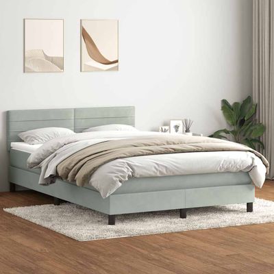 vidaXL Box Spring Posteľ s matracom Svetlosivá 160x220 cm Zamat