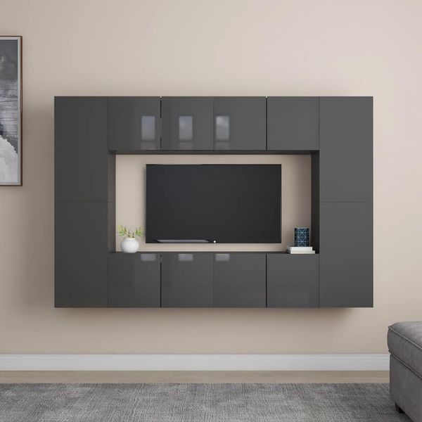 vidaXL 8-dielna súprava TV skriniek lesklá sivá drevotrieska