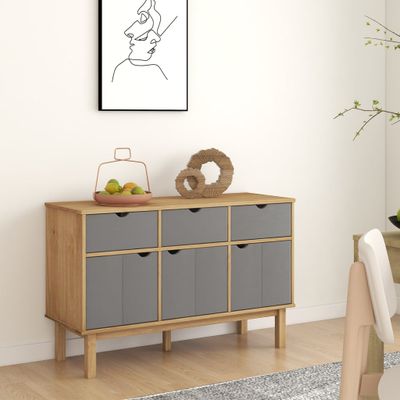 vidaXL Komoda OTTA, hnedo sivá 114x43x73,5 cm, borovicový masív