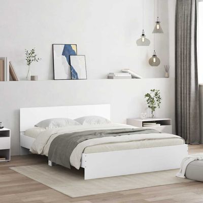vidaXL Posteľný rám s čelom a LED biely 160x200 cm