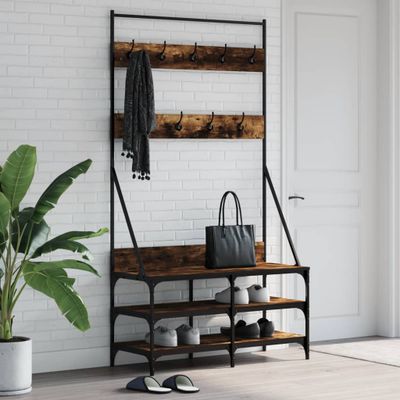 vidaXL Vešiak na šaty s botníkom dymový dub 100x40x184 cm