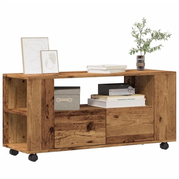 vidaXL TV skrinka kolieska staré drevo 102x34,5x43cm kompozitné drevo