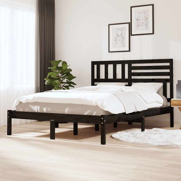 vidaXL Rám postele čierny 120x190 cm malé dvojlôžko masívna borovica