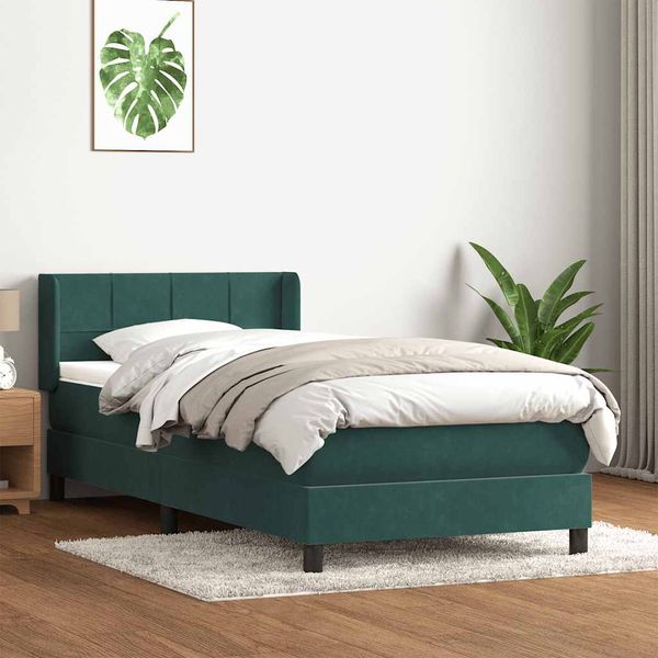 vidaXL Posteľný rám boxsping s matracom tmavozelený 90x220 cm zamat