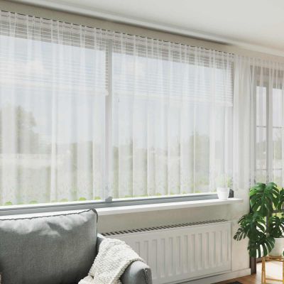 vidaXL Čipková záclona so záclonami Biela 140 x 400 cm Polyester