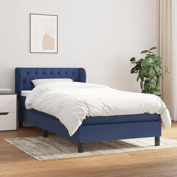 vidaXL Posteľný rám boxspring s matracom modrý 90x190 cm látka