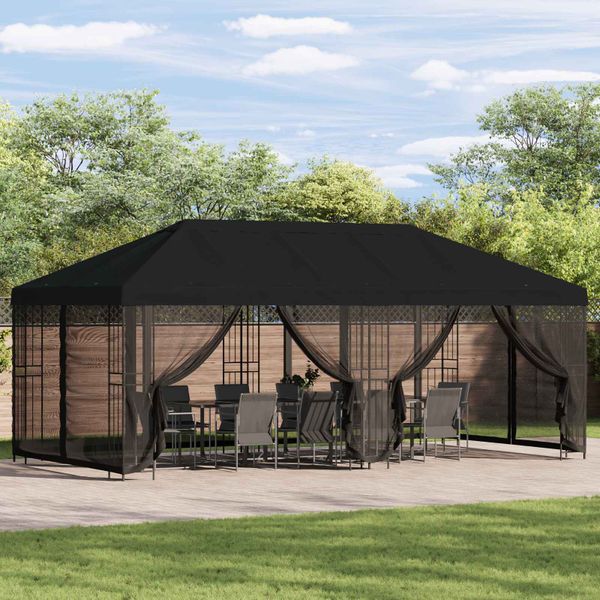vidaXL Altánok so stenami 6 x 3 m Čierna Polyester a oceľ 190
