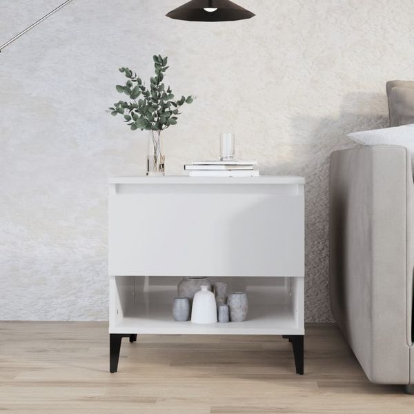 vidaXL Bočný stolík vysoký lesk biely 50x46x50 cm spracované drevo