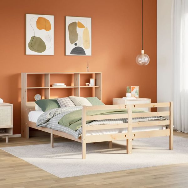 vidaXL Posteľ s knižnicou bez matraca 140x190 cm borovicový masív